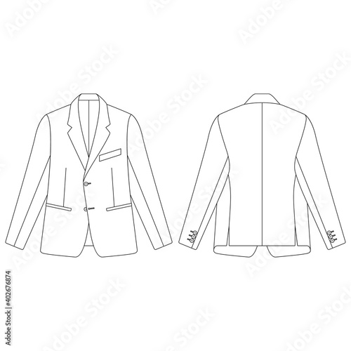 Template jetted pockets blazer vector illustration flat design outline clothing