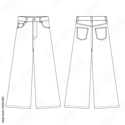 Template high waist straight fit jeans vector illustration flat design outline clothing