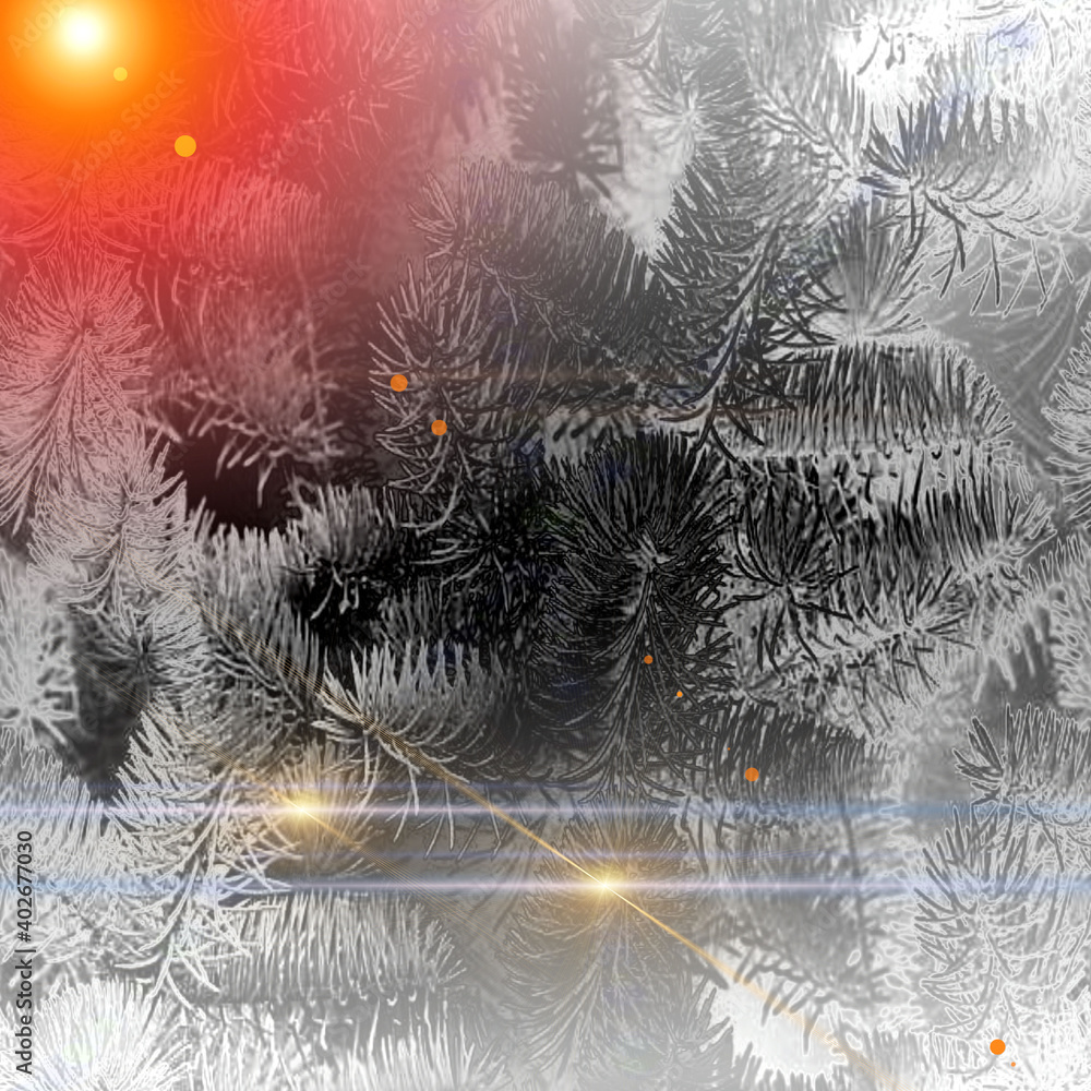 Decorative christmas background with branches and snow, background