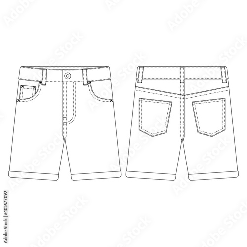 Template cuff hem short pants jeans men vector illustration flat design outline clothing