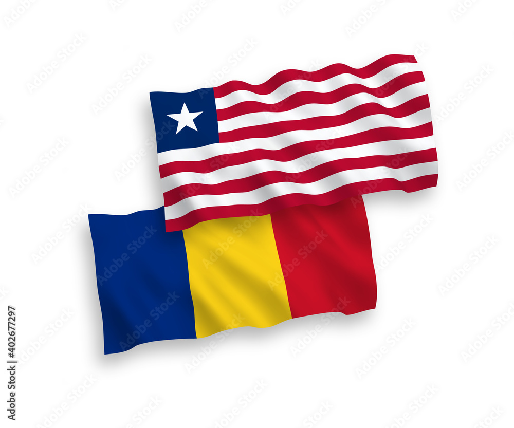 Obraz premium Flags of Romania and Liberia on a white background