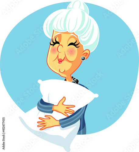 Senior Woman Holding a Pillow Going to Sleep