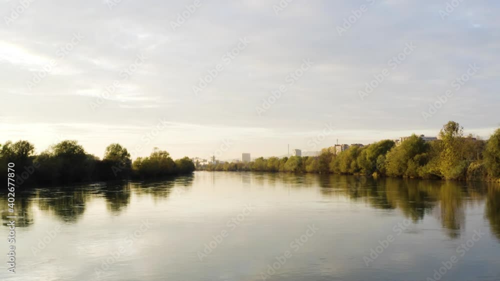 Aerial view of scenic sunset above Sava river, Zagreb, Croatia. Aerial view of scenic sunset above Sava river, Zagreb, Croatia.