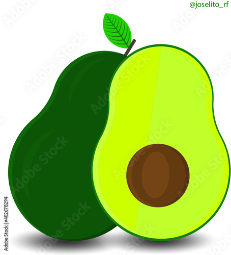 Palta sobre la mesa, Aguacate para la comida, aguacate rico en proteinas. Aguacate dividida en 2 vectorizada. Aguacate en vectores.