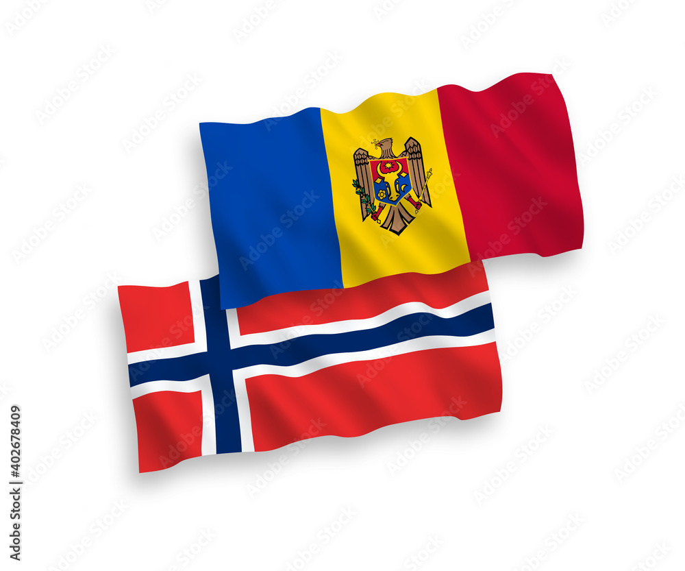 Fototapeta premium Flags of Norway and Moldova on a white background
