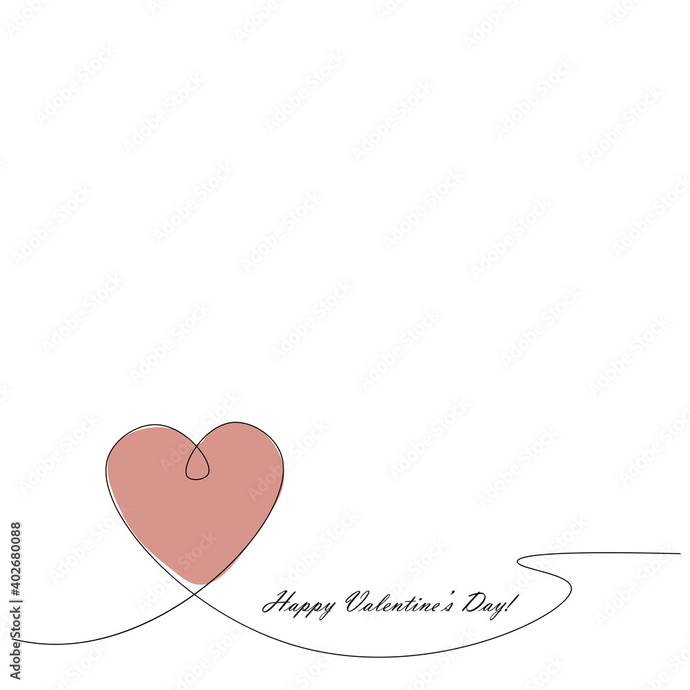 Valentine's day card with heart line drawing. Vector illustration