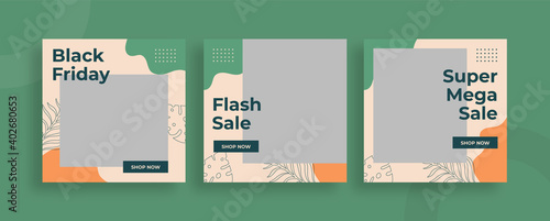 Set of editable templates for Instagram post, Facebook square frame, Black Friday, social media, advertisement, and business promotion, fresh design with pastel color and minimalist vector (1/3)