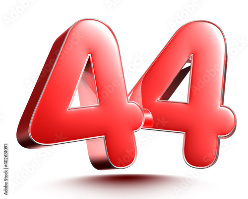 Photos Red numbers 44 isolated on white background illustration 3D rendering with clipping path