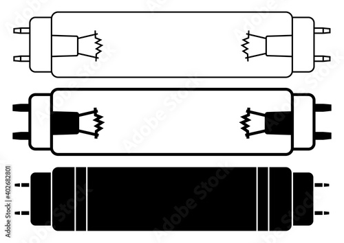 Bactericidal lamps, icons. UV light disinfection icons. Ultraviolet light sterilization of air and surfaces. Ultraviolet germicidal irradiation. Antibacterial equipment. Editable. Vector