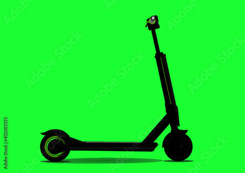 Black green electric scooter with a green background