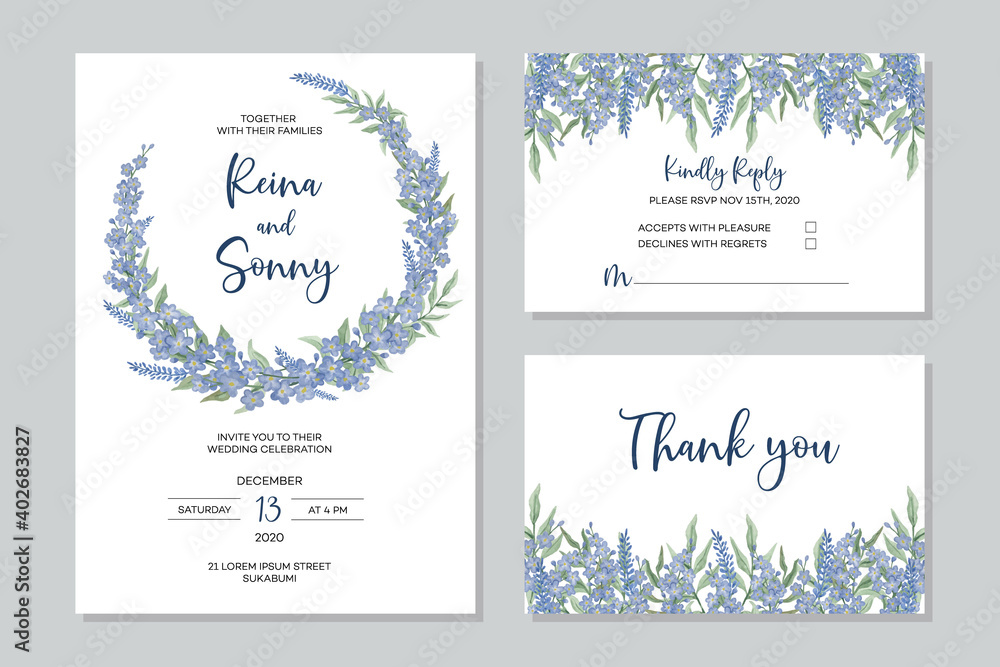 Watercolor wedding invitation with rose, peony , anemone, and various beautiful flower and leaf arrangement. Handdrawn vector watercolor style.