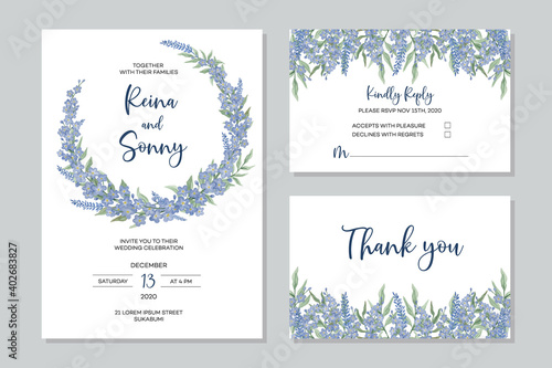 Watercolor wedding invitation with rose, peony , anemone, and various beautiful flower and leaf arrangement. Handdrawn vector watercolor style. © Urufa