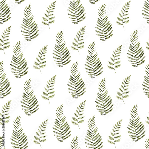 Watercolor seamless pattern with stylized fern leaves 