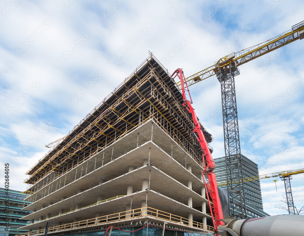 Reinforced concrete construction of the house under construction with ...