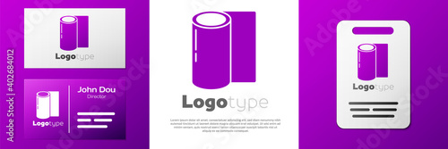 Logotype Fitness mat roll icon isolated on white background. Yoga mat rolled. Sport equipment. Logo design template element. Vector Illustration.