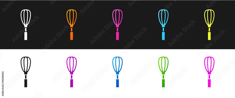 Set Kitchen whisk icon isolated on black and white background. Cooking utensil, egg beater. Cutlery sign. Food mix symbol. Vector Illustration. Set Kitchen whisk icon isolated on black and white background. Cooking utensil, egg beater. Cutlery sign. Food mix symbol. Vector Illustration.