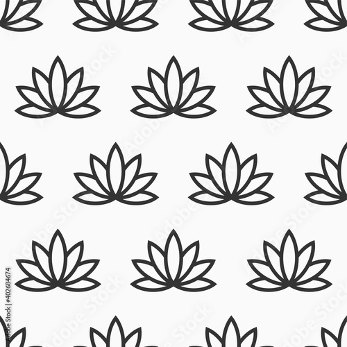 Lotus seamless pattern. Floral background. Oriental ornament. Vector black and white background.