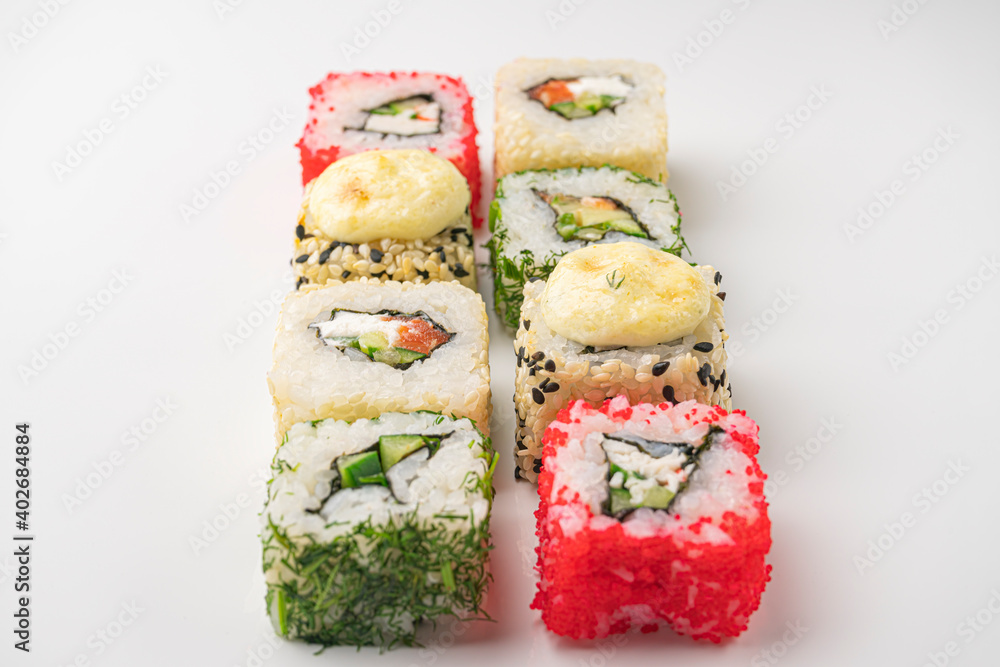 sushi roll on a gray background. isolate sushi roll on a gray background. isolate