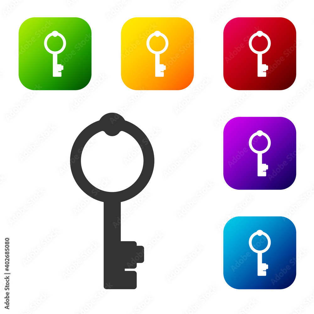 Black Old key icon isolated on white background. Set icons in color square buttons. Vector. Black Old key icon isolated on white background. Set icons in color square buttons. Vector.