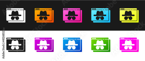 Set Browser incognito window icon isolated on black and white background. Vector.