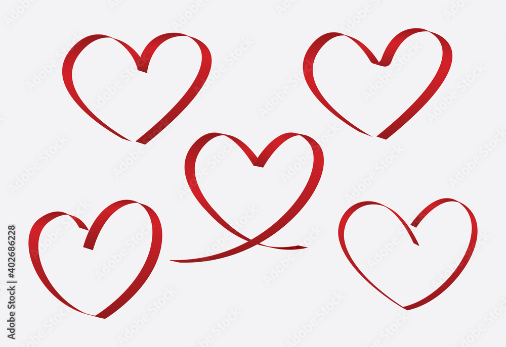 red ribbon hearts on white background. valentines day concept. vector illustration
