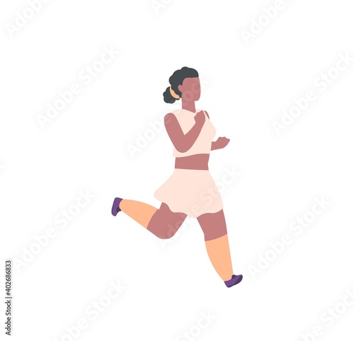 People marathon. Athletic female character speed running and jogging, active woman healthy summer activity in park, fitness leisure lifestyle. Vector flat style cartoon isolated on white illustration