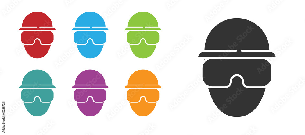 Black Special forces soldier icon isolated on white background. Army and police symbol of defense. Set icons colorful. Vector. Black Special forces soldier icon isolated on white background. Army and police symbol of defense. Set icons colorful. Vector.