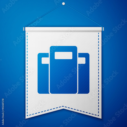 Blue Police assault shield icon isolated on blue background. White pennant template. Vector.