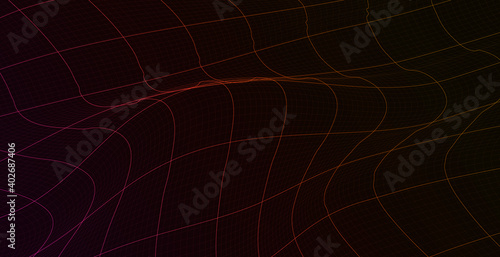 Technology abstract 3d futuristic background with bends and wave. Pink and yellow colors. Cyber technology. Stock vector illustration on black isolated background.
