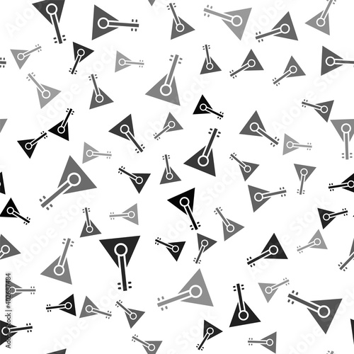 Black Musical instrument balalaika icon isolated seamless pattern on white background. Vector.