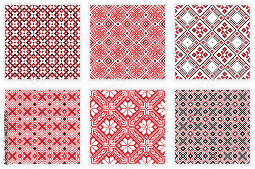 Slavic folk embroidery seamless patterns set