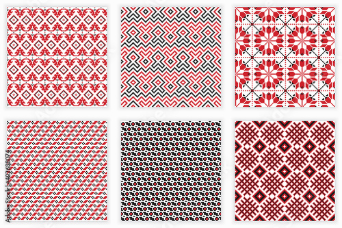 Slavic folk embroidery seamless patterns set