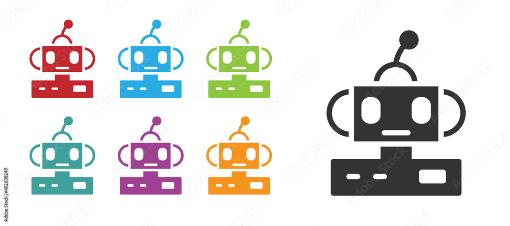 Black Robot toy icon isolated on white background. Set icons colorful. Vector. Black Robot toy icon isolated on white background. Set icons colorful. Vector.