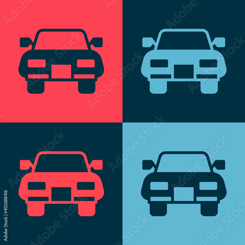 Pop art Car icon isolated on color background. Vector.