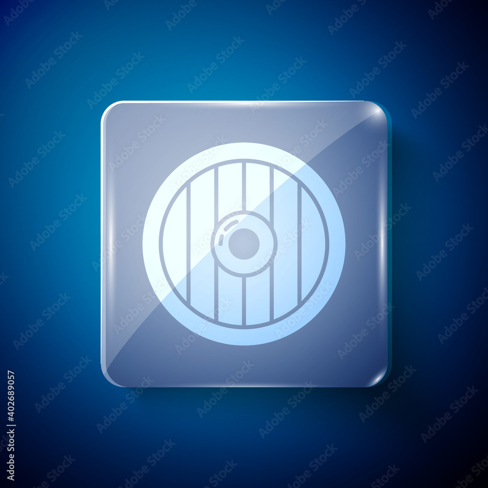 White Round wooden shield icon isolated on blue background. Security, safety, protection, privacy, guard concept. Square glass panels. Vector. White Round wooden shield icon isolated on blue background. Security, safety, protection, privacy, guard concept. Square glass panels. Vector.
