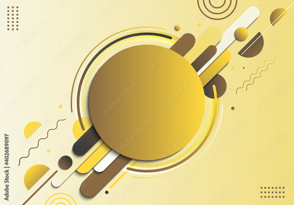 Abstract yellow geometric circle pattern composition rounded line shapes diagonal transition background