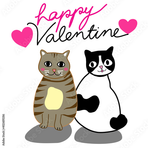 valentine card with two cute cats hand drawn cartoon vector.happy valentine day.