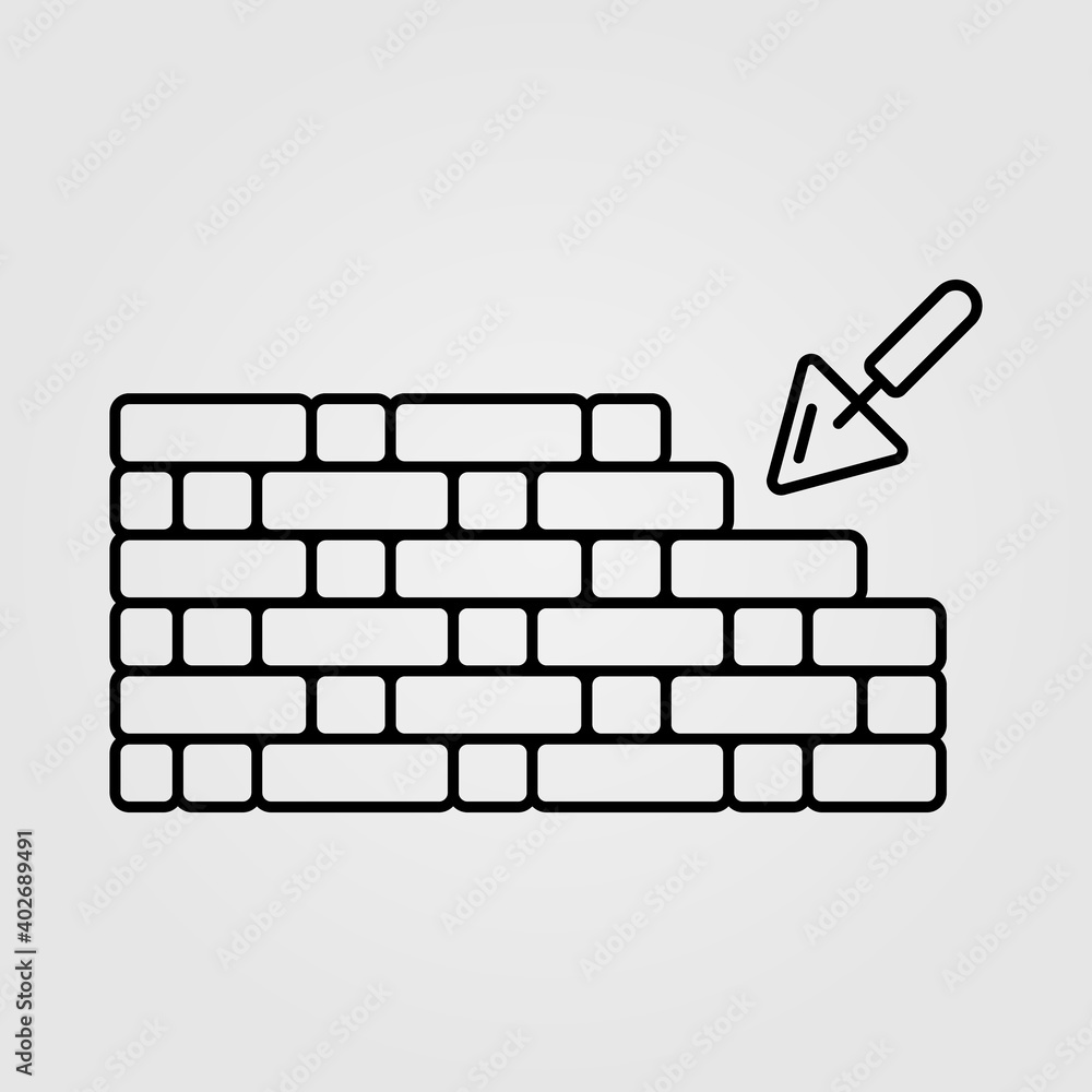 Trowel and brick wall icon. Building house, construction concept icon.