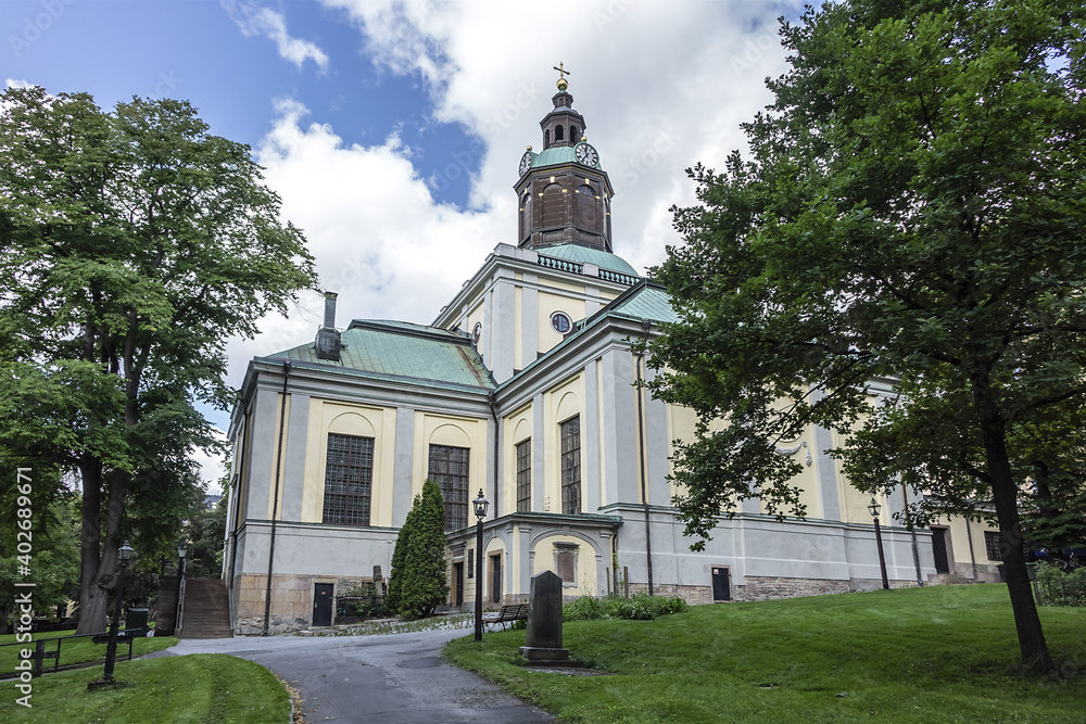 Kungsholm Church (Kungsholms kyrka, 1688) or Ulrika Eleonora Church (Ulrika Eleonora kyrka) - church at Bergsgatan on island of Kungsholmen in Stockholm, Sweden.