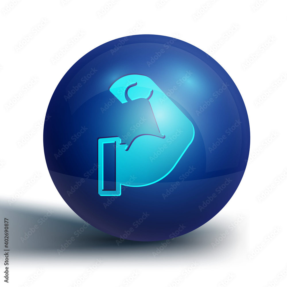 Blue Bodybuilder showing his muscles icon isolated on white background. Fit fitness strength health hobby concept. Blue circle button. Vector. Blue Bodybuilder showing his muscles icon isolated on white background. Fit fitness strength health hobby concept. Blue circle button. Vector.