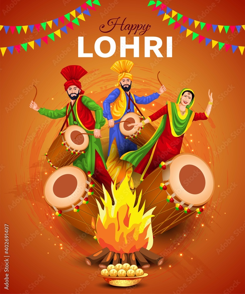 Happy Lohri festival of Punjab India background. vector illustration of