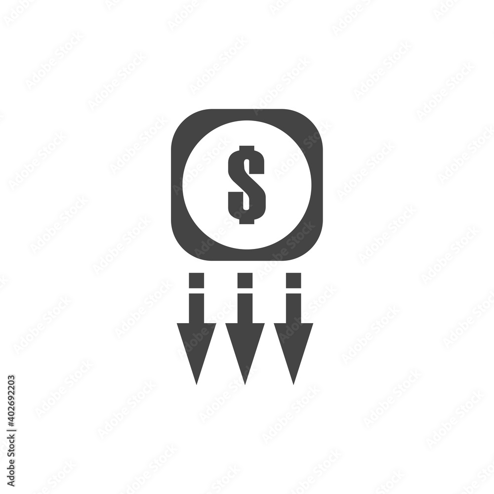 Vector icon financial regression, economic decline cartoon style on white isolated background. Vector icon financial regression, economic decline cartoon style on white isolated background.