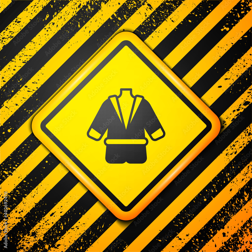 Black Bathrobe icon isolated on yellow background. Warning sign. Vector. Black Bathrobe icon isolated on yellow background. Warning sign. Vector.