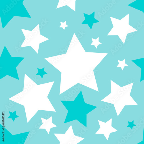 Fototapeta Naklejka Na Ścianę i Meble -  Blue and white, full of stars on blue background seamless pattern