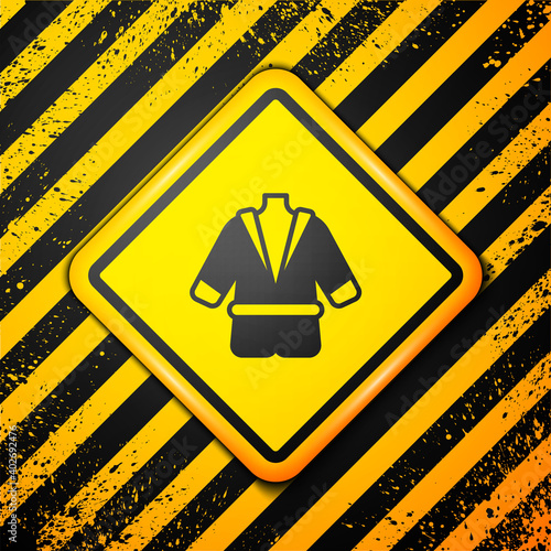 Black Bathrobe icon isolated on yellow background. Warning sign. Vector.