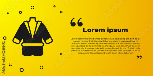 Black Bathrobe icon isolated on yellow background. Vector.