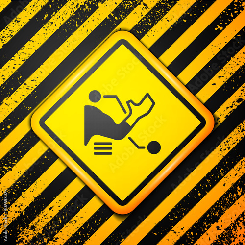 Black Prosthesis hand icon isolated on yellow background. Futuristic concept of bionic arm, robotic mechanical hand. Warning sign. Vector.