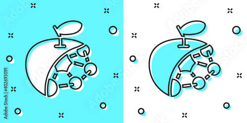 Black line Biological structure icon isolated on green and white background. Genetically modified organism and food. Random dynamic shapes. Vector.