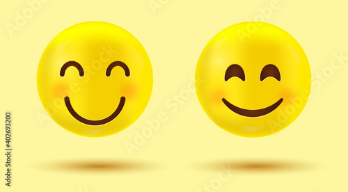Smiling Face with Smiling Eyes, 3d happy Smiley emoji, cute emoticon with cheeks