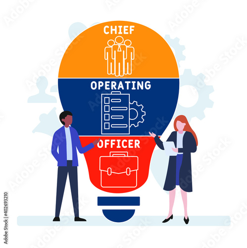 Flat design with people. COO - Chief Operating Officer acronym, business concept background.   Vector illustration for website banner, marketing materials, business presentation, online advertising.